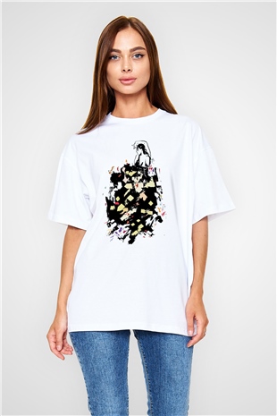 Flamenko Beyaz Oversize Tişört Oversize T-shirt - TişörtFabrikası