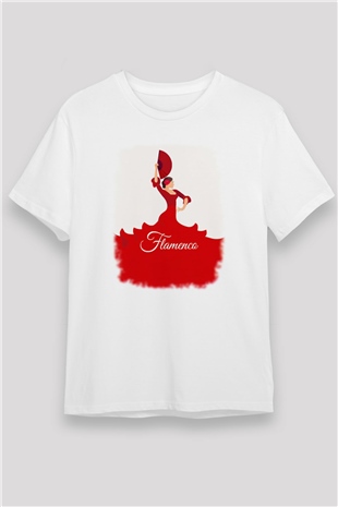 Flamenko Beyaz Unisex Tişört T-Shirt - TişörtFabrikası