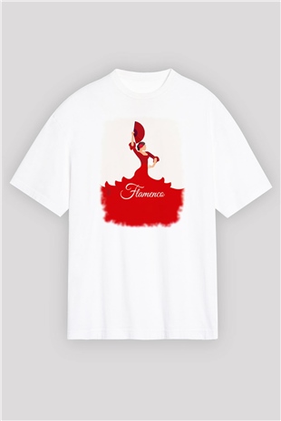 Flamenko Beyaz Oversize Tişört Oversize T-shirt - TişörtFabrikası