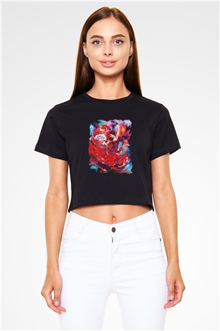 Flamenko Siyah Crop Top Tişört