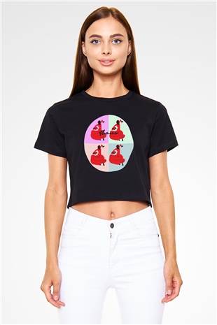 Flamenko Siyah  Crop Top Tişört