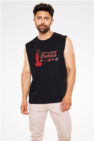 Flamenko Siyah Unisex Kolsuz Tişört
