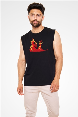 Flamenko Siyah Unisex Kolsuz Tişört