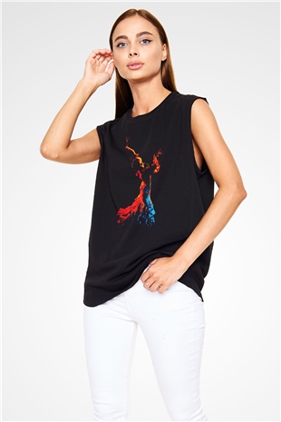 Flamenko Siyah Unisex Kolsuz Tişört
