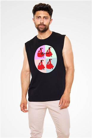 Flamenko Siyah Unisex Kolsuz Tişört