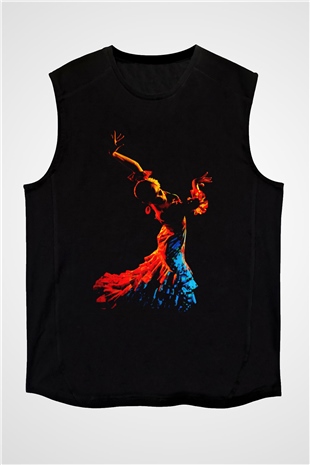 Flamenko Siyah Unisex Kolsuz Tişört