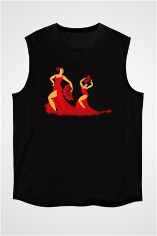 Flamenko Siyah Unisex Kolsuz Tişört