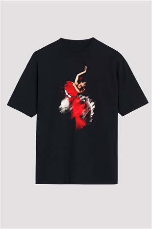 Flamenko Siyah Unisex Oversize Tişört T-Shirt