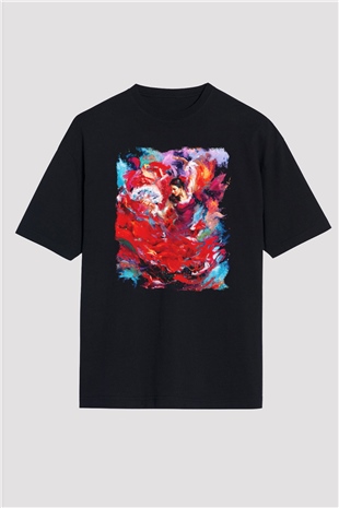 Flamenko Siyah Unisex Oversize Tişört T-Shirt