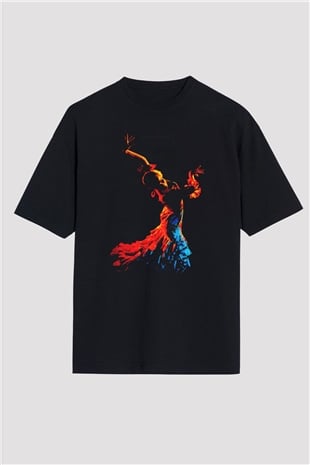 Flamenko Siyah Unisex Oversize Tişört T-Shirt