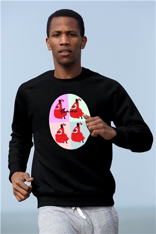 Flamenko Siyah Unisex Sweatshirt