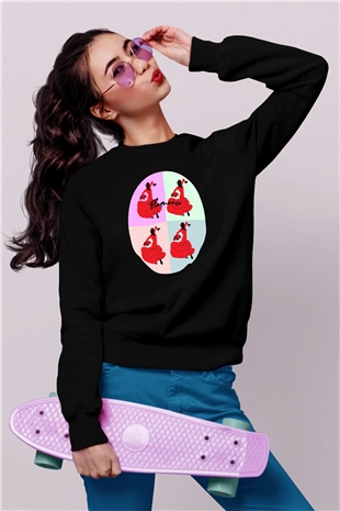 Flamenko Siyah Unisex Sweatshirt