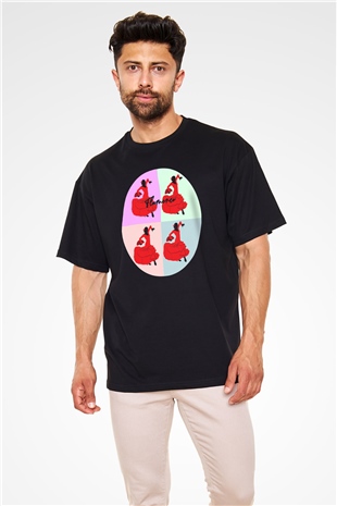 Flamenko Siyah Oversize Tişört Oversize T-shirt - TişörtFabrikası