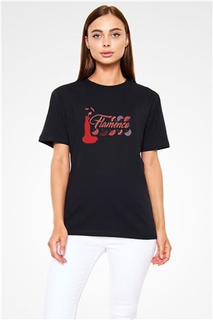 Flamenko Siyah Unisex Tişört T-Shirt - TişörtFabrikası