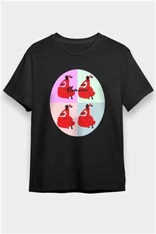 Flamenko Siyah Unisex Tişört T-Shirt - TişörtFabrikası