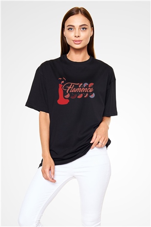 Flamenko Siyah Oversize Tişört Oversize T-shirt - TişörtFabrikası