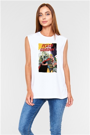 Flash Gordon Beyaz Unisex  Kolsuz Tişört