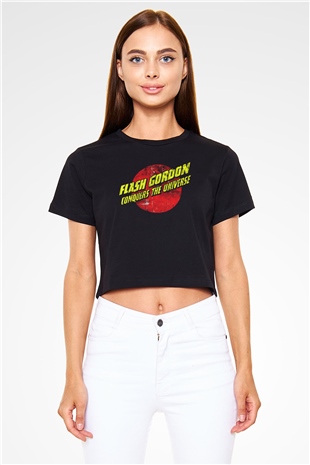 Flash Gordon Siyah   Crop Top Tişört