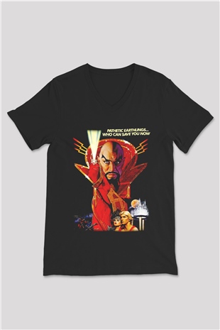 Flash Gordon Siyah Unisex  V Yaka Tişört