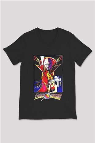 Flash Gordon Siyah Unisex  V Yaka Tişört