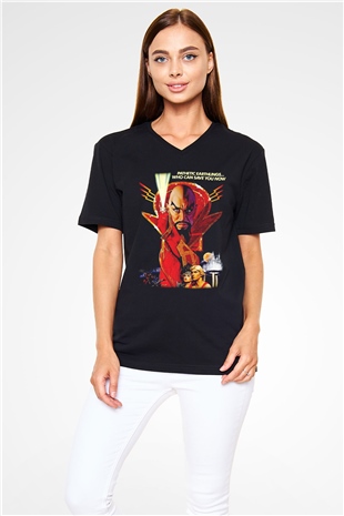 Flash Gordon Siyah Unisex  V Yaka Tişört