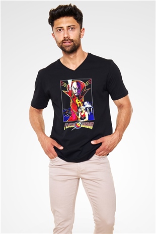 Flash Gordon Siyah Unisex  V Yaka Tişört