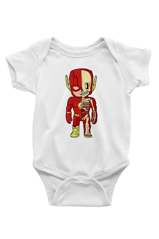 Flash Skeleton Baskılı Unisex Beyaz Bebek Body - Zıbın