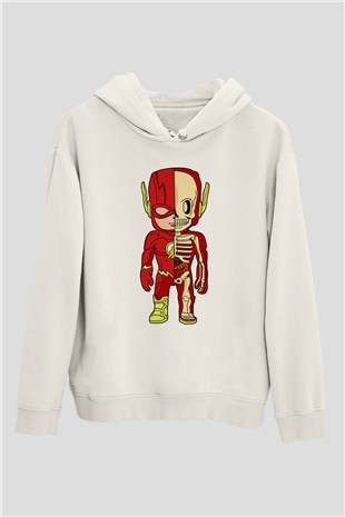 Flash Skeleton Baskılı Unisex Beyaz Hoodie