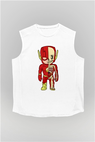 Flash Skeleton Baskılı Unisex Beyaz Kolsuz Tişört