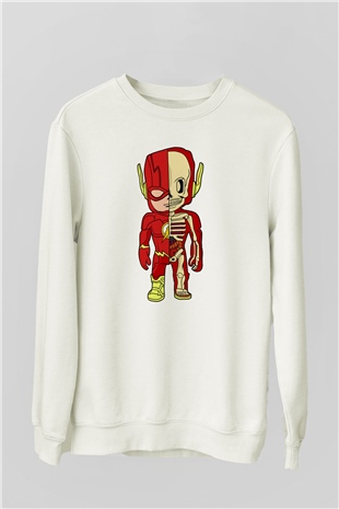 Flash Skeleton Baskılı Unisex Beyaz Sweatshirt