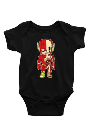 Flash Skeleton Baskılı Unisex Siyah Bebek Body - Zıbın
