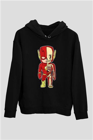 Flash Skeleton Baskılı Unisex Siyah Hoodie