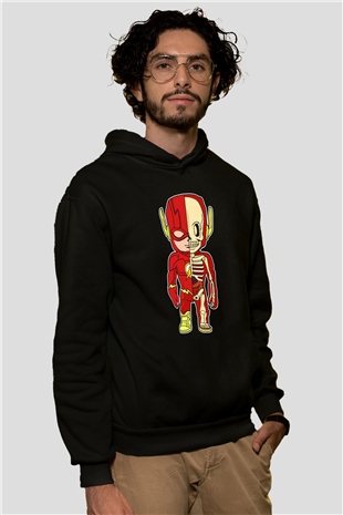 Flash Skeleton Baskılı Unisex Siyah Hoodie