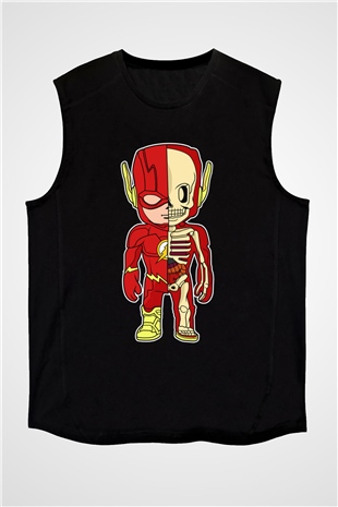 Flash Skeleton Baskılı Unisex Siyah Kolsuz Tişört