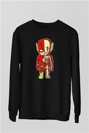 Flash Skeleton Baskılı Unisex Siyah Sweatshirt