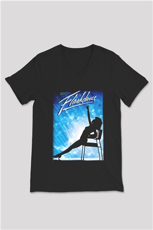 Flashdance Siyah Unisex V Yaka Tişört