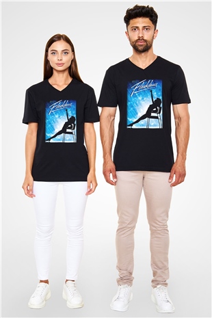 Flashdance Siyah Unisex V Yaka Tişört