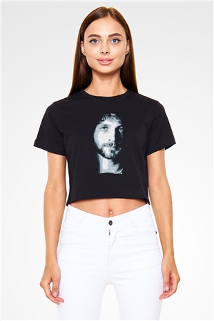 Fleetwod Mac Baskılı Siyah Crop Top Kadın Tişört - Tshirt