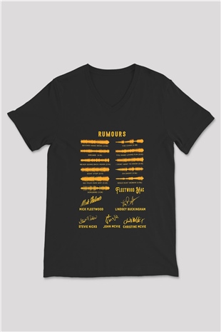 Fleetwod Mac Baskılı Unisex Siyah V Yaka Tişört - Tshirt
