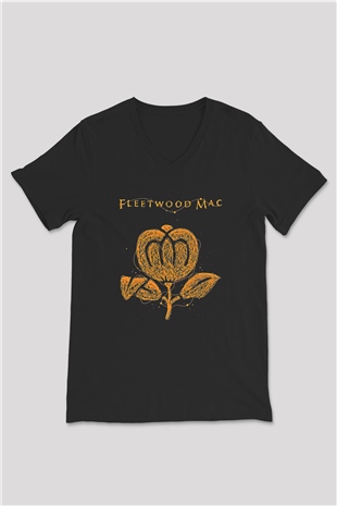 Fleetwod Mac Baskılı Unisex Siyah V Yaka Tişört - Tshirt