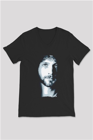 Fleetwod Mac Baskılı Unisex Siyah V Yaka Tişört - Tshirt