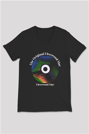 Fleetwod Mac Baskılı Unisex Siyah V Yaka Tişört - Tshirt