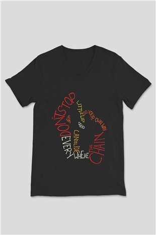 Fleetwod Mac Baskılı Unisex Siyah V Yaka Tişört - Tshirt