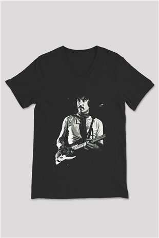Fleetwod Mac Baskılı Unisex Siyah V Yaka Tişört - Tshirt
