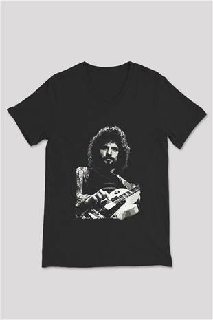 Fleetwod Mac Baskılı Unisex Siyah V Yaka Tişört - Tshirt