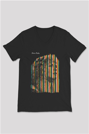 Fleetwod Mac Baskılı Unisex Siyah V Yaka Tişört - Tshirt