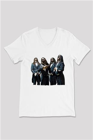 Fleshgod Apocalypse Baskılı Beyaz Unisex V Yaka Tişört - Tshirt