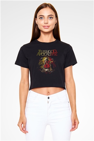 Fleshgod Apocalypse Baskılı Siyah Crop Top Kadın Tişört - Tshirt