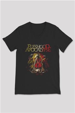 Fleshgod Apocalypse Baskılı Unisex Siyah V Yaka Tişört - Tshirt