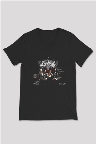 Fleshgod Apocalypse Baskılı Unisex Siyah V Yaka Tişört - Tshirt